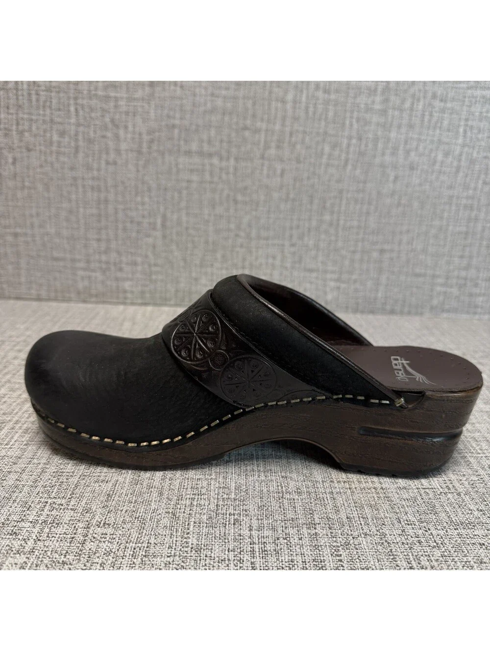 Dansko Shoes Womens Sz 37 Black Leather  Slip On Mule Clogs Saundra Nubuck